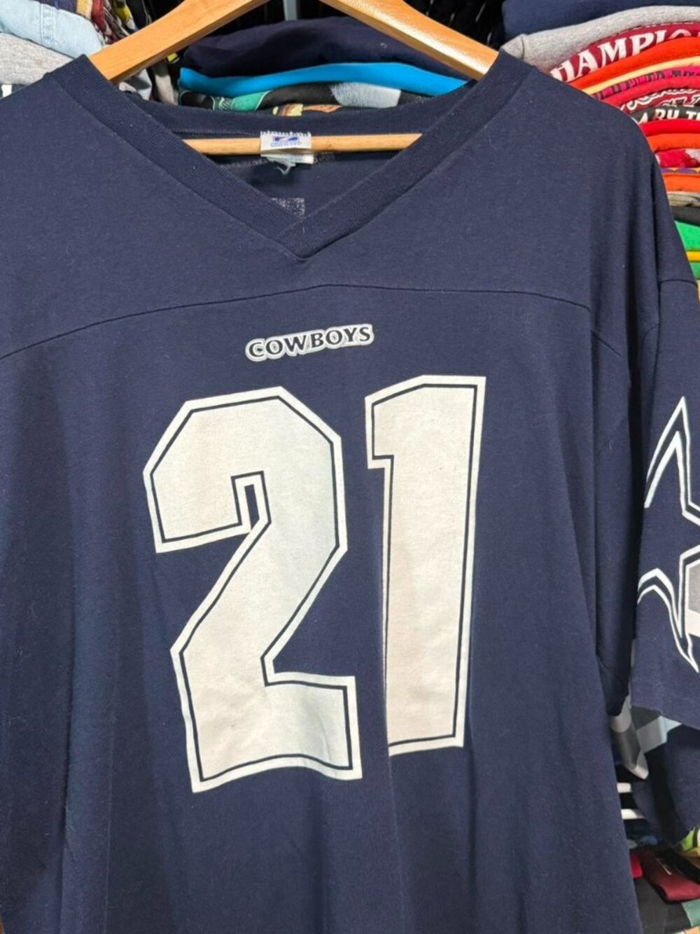 90s vintage logo 7 Deion Sanders Dallas Cowboys #21 t shirt jersey